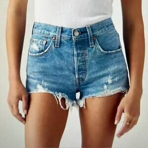 Levi's Blue Jean Short Shorts 501 Distressed 2/26‎